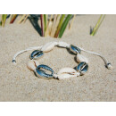 SEESTERN Kauri Muschel Armband / Armbänder Surfer Shell Bracelet /2009 Weiß_Silber_3 Stueck