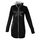 SEESTERN Damen Fleecejacke mit Stehkragen 2WegeZipper Fleecemantel Fleece XS-4XL /1628 Schwarz_Weiß L