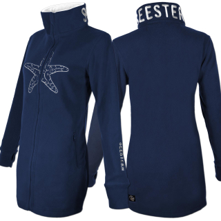 SEESTERN Damen Fleecejacke mit Stehkragen 2WegeZipper Fleecemantel Fleece XS-4XL /1628 Navy_Weiß 2XL