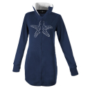 SEESTERN Damen Fleecejacke mit Stehkragen 2WegeZipper Fleecemantel Fleece XS-4XL /1628 Navy_Weiß 2XL