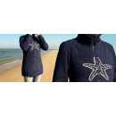 SEESTERN Damen Fleecejacke mit Stehkragen 2WegeZipper Fleecemantel Fleece XS-4XL /1628 Navy_Weiß 2XL