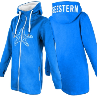 SEESTERN Damen Lange Kapuzen Sweat Shirt Jacke Pullover Zip Hoody Sweater Gr.S-3XL /2029 Blau L
