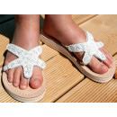 SEESTERN Mädchen Leder Zehentrenner Zehensandale Zehensteg Sandalen in Gr.25-36 /2100 Weiß EUR 35