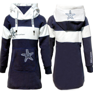 SEESTERN Kinder Langes Kapuzen Sweat Shirt Pullover Hoody Sweater Gr.116-164 /2105 Navy_Weiß 146 - 152
