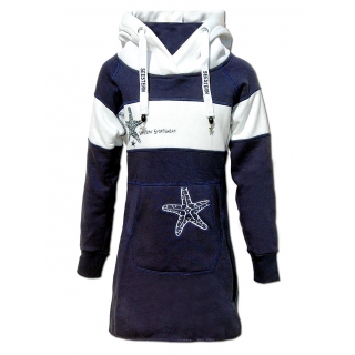 SEESTERN Kinder Langes Kapuzen Sweat Shirt Pullover Hoody Sweater Gr.116-164 /2105 Navy_Wei 146 - 152