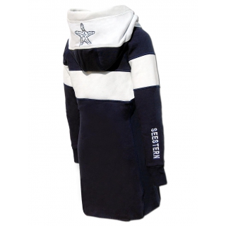SEESTERN Kinder Langes Kapuzen Sweat Shirt Pullover Hoody Sweater Gr.116-164 /2105 Navy_Wei 146 - 152