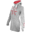 SEESTERN Damen Kapuzen Fleecejacke 2WegeZipper Fleecemantel Fleece Sweatj.XS-4XL /2126.Grau_Rot XS