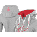 SEESTERN Damen Kapuzen Fleecejacke 2WegeZipper Fleecemantel Fleece Sweatj.XS-4XL /2126.Grau_Rot XS