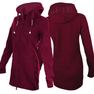 SEESTERN Damen Kapuzen Fleecejacke 2WegeZipper Fleecemantel Fleece Sweatj.XS-4XL /2126.Bordeaux L