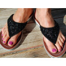 SEESTERN Damen Leder Zehentrenner Zehensandale Zehensteg Sandalen in Größe 36-44 /2228 Schwarz EUR 37