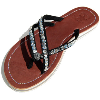 SEESTERN Damen Leder Zehentrenner Zehensandale Zehensteg Sandalen in Größe 36-44 /2221 Schwarz_Silber EUR 38