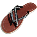 SEESTERN Damen Leder Zehentrenner Zehensandale Zehensteg Sandalen in Größe 36-44 /2221 Schwarz_Silber EUR 38