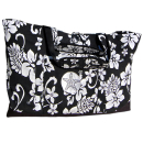 SEESTERN  große stabile Hibiscus Muster Strandtasche Beachbag Bade Trage Tasche /2300 Schwarz