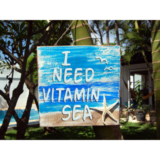 SEESTERN Holz Wand Bild Schild I need Vitamin Sea Strand 30 x 30 cm /2361