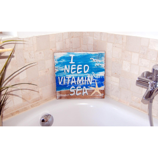 SEESTERN Holz Wand Bild Schild I need Vitamin Sea Strand 30 x 30 cm /2361