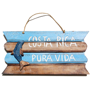 SEESTERN Holzbild Wand Holz Bild Costa Rica Pura Vida Delfin 40 x 20 cm /2360