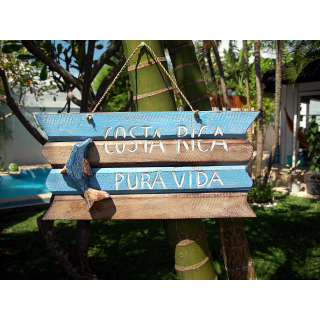 SEESTERN Holzbild Wand Holz Bild Costa Rica Pura Vida Delfin 40 x 20 cm /2360