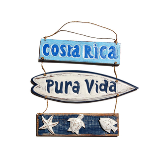 SEESTERN Holzbild Wand Holz Bild Costa Rica Pura Vida Delfin 40 x 33cm /2362