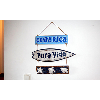 SEESTERN Holzbild Wand Holz Bild Costa Rica Pura Vida Delfin 40 x 33cm /2362