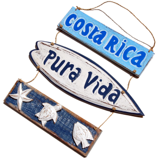SEESTERN Holzbild Wand Holz Bild Costa Rica Pura Vida Turtle 40 x 33cm /2362