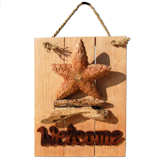 Seestern Deko Teak Holz Haustür Tür Schild Welcome mit Seestern Motiv 40 x 30cm /1617