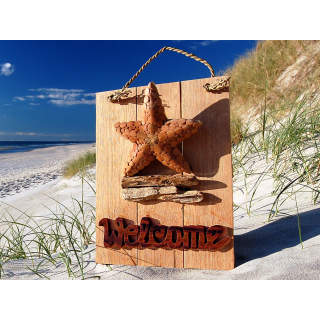 Seestern Deko Teak Holz Haustr Tr Schild Welcome mit Seestern Motiv 40 x 30cm /1617