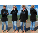 SEESTERN Damen Kapuzen Fleecejacke 2WegeZipper Fleecemantel Fleece Sweatj.XS-4XL /1726.bk_lb Schwarz M