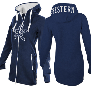 SEESTERN Damen Kapuzen Fleecejacke 2WegeZipper Fleecemantel Fleece Sweatj.XS-4XL /2126.nv_wt Blau M