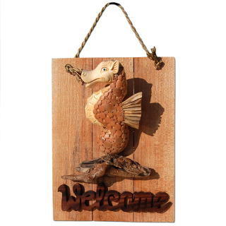 Seestern Deko Teak Holz Haustür Tür Schild Welcome Seepferdchen Motiv 40 x 30cm /1615