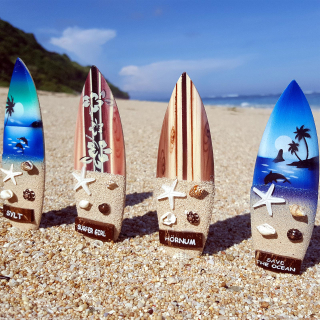 Kühlschrank Magnet Deko Holz Surfboard 13,5 cm Airbrush Surfen Wellenreiten /1866-1869