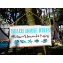 SEESTERN Holzbild Wand Holz Bild  Beach House Rules Strandhaus Schild 40 x 20cm /2371