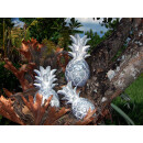 SEESTERN Holz Deko Ananas handgeschnitzt silber lackiert 20,25,30cm oder 3er Set /1607
