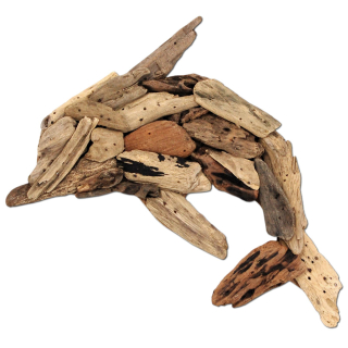 Seestern Sportswear Treibholz Deko mit Delphin ( 33 cm ) Motiv Wanddeko Driftwood Holzdeko /1323